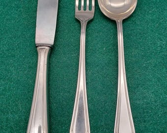 Mid-century cutlery sets in Art Deco style. Alpacca. Knife, fork, spoon, or just knife and fork.