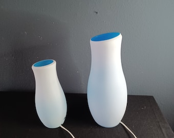 One of two IKEA blue vase lamps, handmade glass lamps, bedside lamps, 90s
