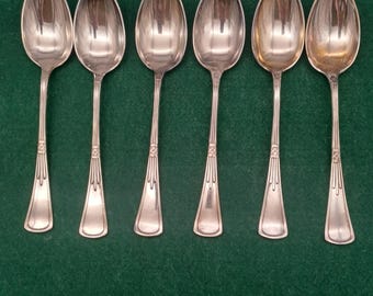 Vintage set of 6 OXYD Argent dinner cutlery, soup spoons. Art Deco style.