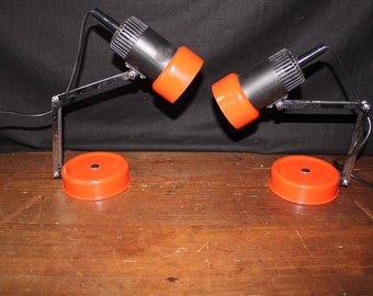 Great pair of 70s nacxht table lamps in orange and black