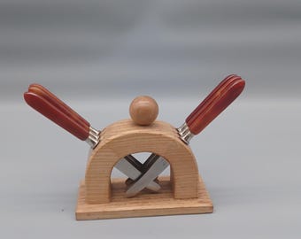 Mid Century set of fruit knives with Bakelite handle and stand.