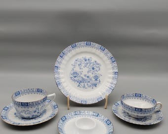 Seltmann Weiden China Blue complementary pieces. Coffee cup, breakfast plate, egg cup, teacup