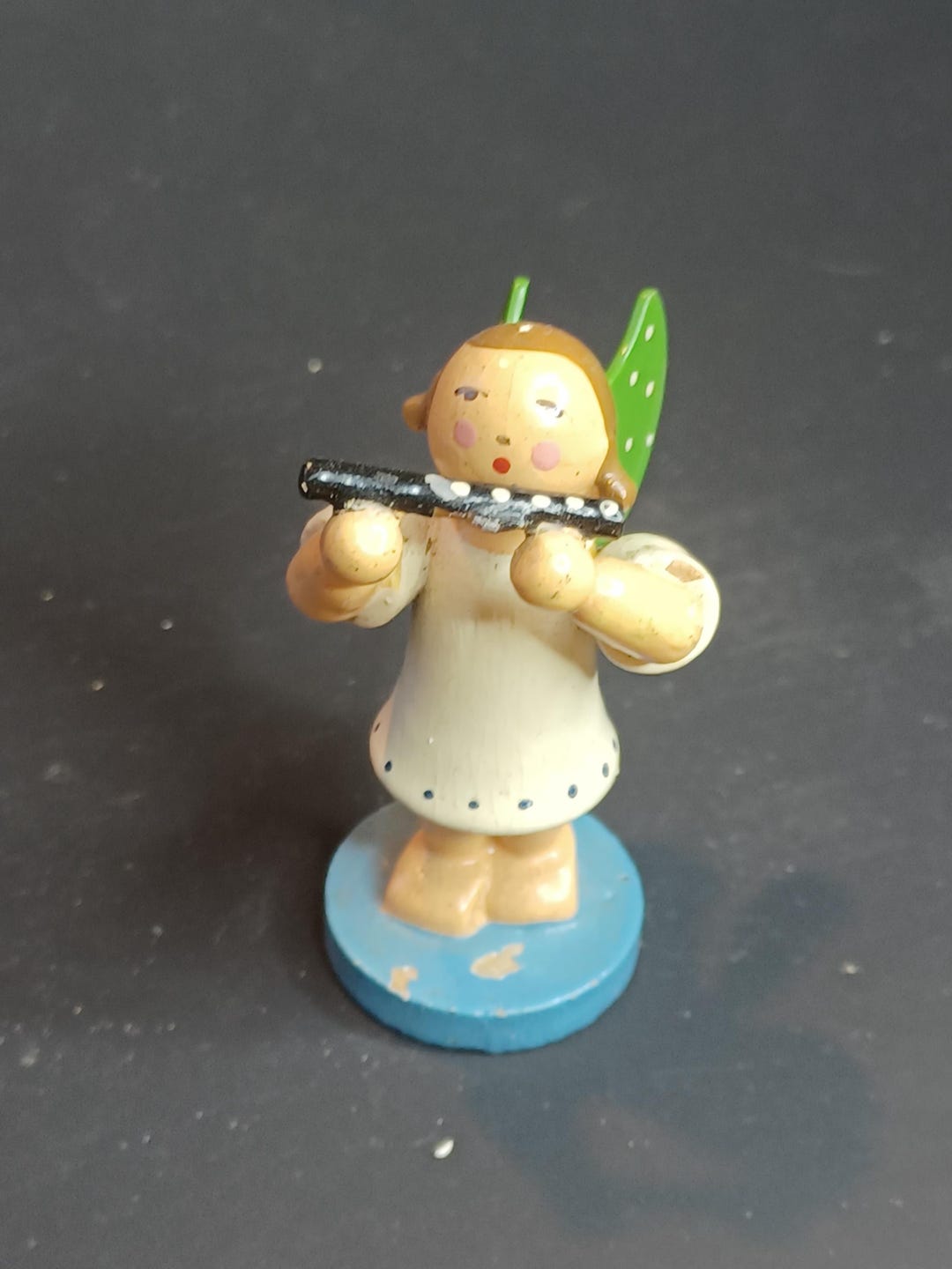 Vintage Erzgebirge Folk Art Angel With Flute Handmade Little Angel 9