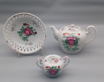 Additional parts AW August Warnecke Ostfriesland Friesenrose hand-painted, teapot, sugar bowl, biscuit bowl