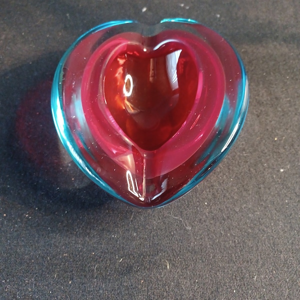 Murano Glass Blue Red Sommerso Oblong Bowl Ashtray Table Decoration