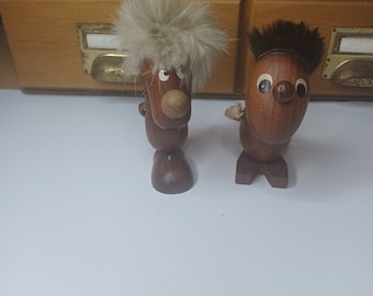 Pair of Mid Century Teak Wood Figures 1960s, Hans Bolling Style Danish Scandinavian, Mid Century