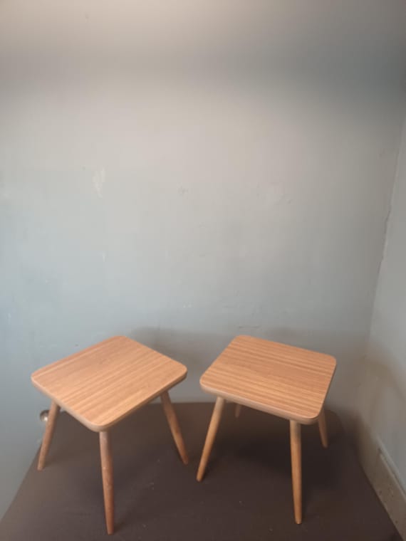 Schönes Paar Mid Century Blumenhocker Beistelltische aus Holz in braun.