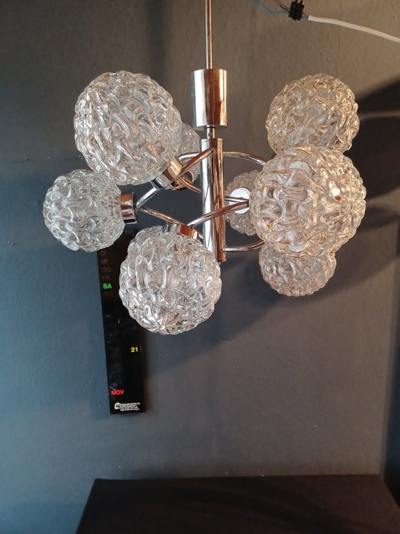 Eight-Arm Chrome & Glass Sputnik Chandelier Attributed to Richard Essig Eight-Arm Chrome & Glass Sputnik Chandelier Attributed to Richard Essig