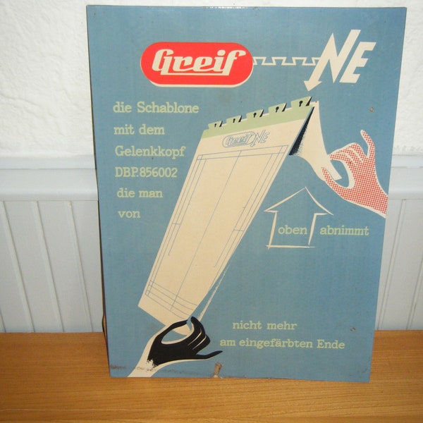 Schöne vintage Werbung Pappaufsteller Greif NE Schablonen aus den 60er Jahren.