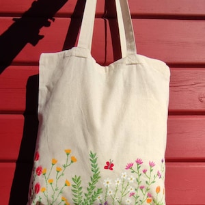 Jute bag, hand-painted, flower meadow image 6