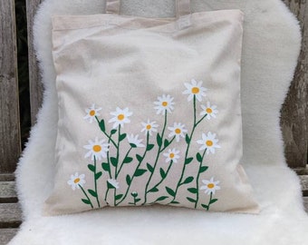 Jutebeutel mit Motiv Blumenwiese, Jutetasche, Totebag, Leinentasche, Umhängetasche, nachhaltige Tasche, Einkaufstasche, Geschenkidee