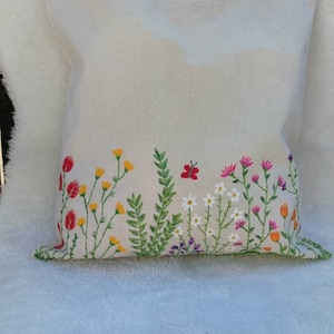 Jute bag, hand-painted, flower meadow image 1