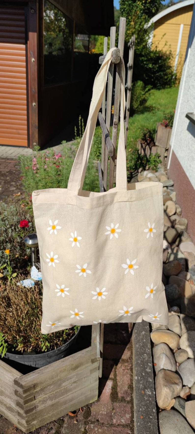 Jute bag shoulder bag Daisies image 5