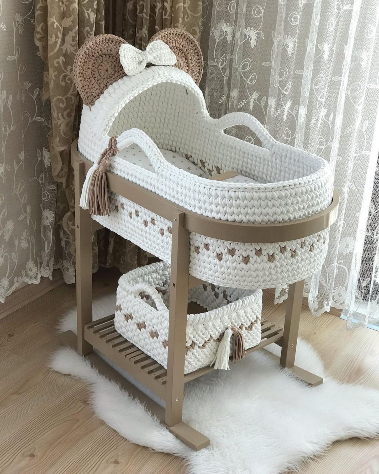 Moses basket Snow White Baby Crocheted Custom made Etsy