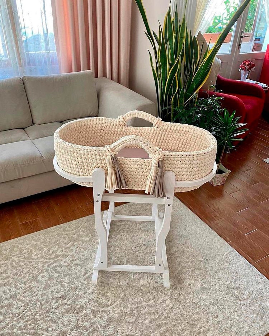 Beige baby moses basket baby sleep basket Cotton Etsy
