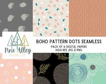 Boho Patterns Dots - SEAMLESS Digital Paper Design Package of 6