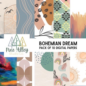 Boho Dream Patterns Digital Paper Design Package of 10- JPG