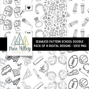 Modello senza cuciture - carta digitale Doodle scuola in bianco e nero