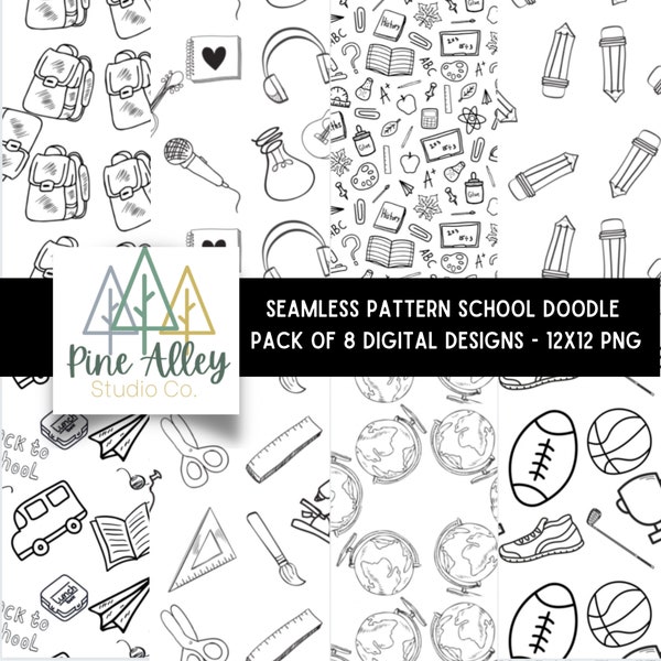 Seamless Pattern - Black & White School Doodle Digital Paper