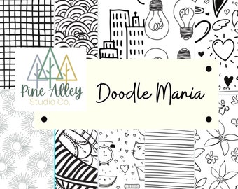 Black and White Doodle Digital Paper Design Package of 10- JPG