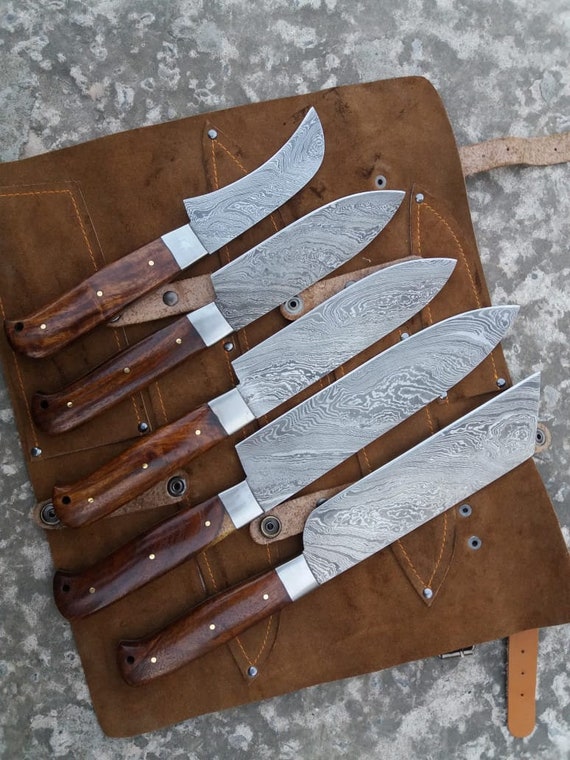 5 Piece Knife Set with Leather Kit for Sale