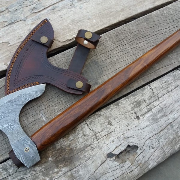 Damascus steel handmade viking axe lonf beard Ragnar Lothbrok movie axe