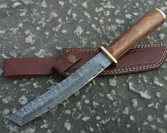 12 inches beautiful Tanto blade Damascus steel hunting knife.