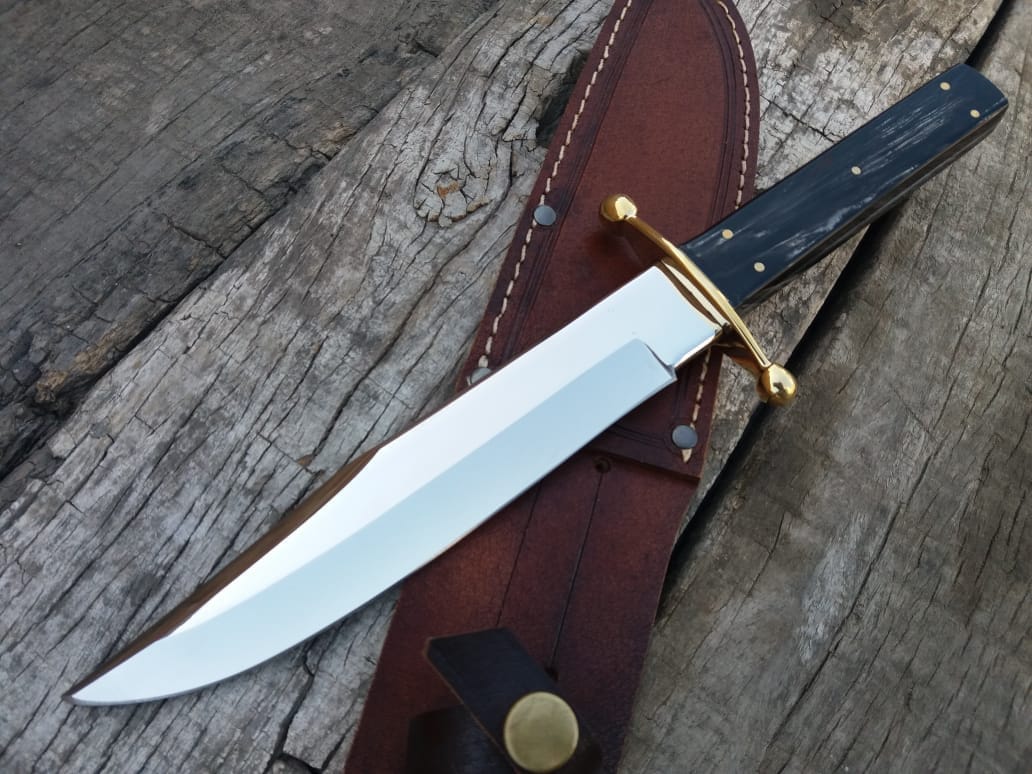 【重厚】ダマスカス ボウイナイフ ブルホーンハンドル 特注　ハンドメイド　大型　シース　ナイフ　カスタム、限定　固定 limited ナイフショップ グローイング！□「サークルボウイ」大型ボウイ