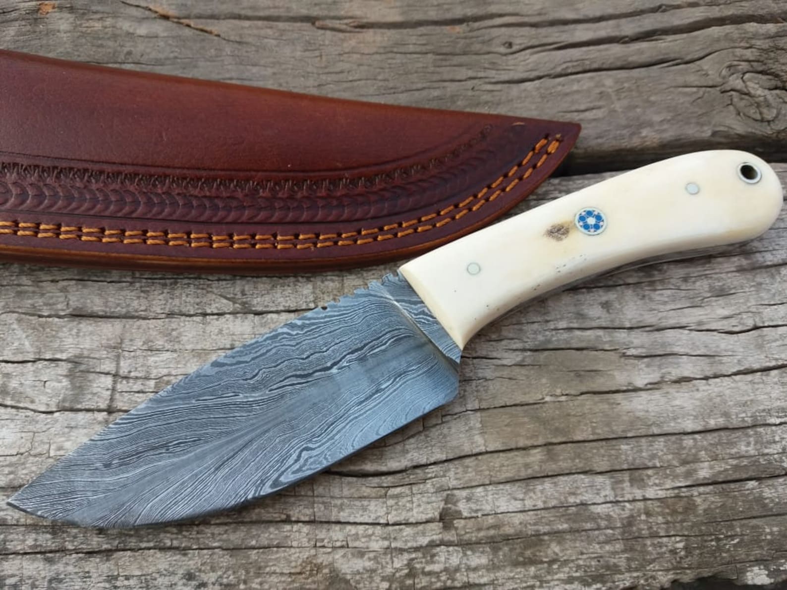 8.50 inches feather Damascus steel hunting knife skinner bone Etsy