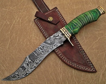 Beautiful Handmade Damascus Steel Hunting Bowie Knife with Pakka wood & Brass Handle