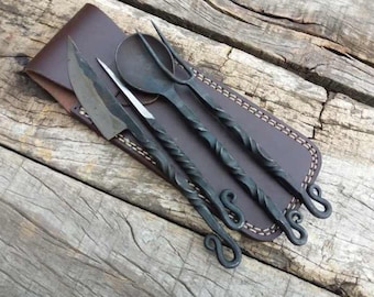 Handmade forged antique medieval cutlery set| 4 pcs