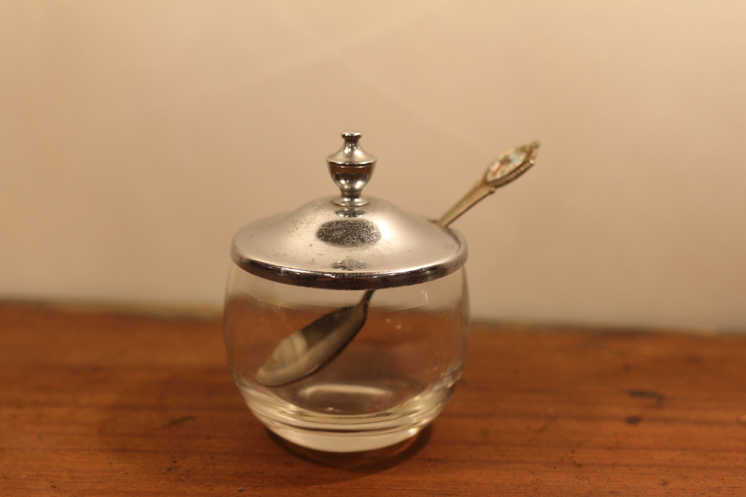 Small Glass Sugar Bowl with Lid & Spoon Etsy
