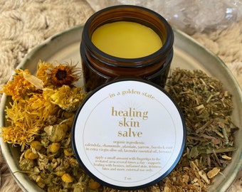 HERBAL SKIN SALVE | Organic topical balm to support irritated, itchy, dry, wounded skin with Calendula, Chamomile, Plantain, Yarrow, Burdock