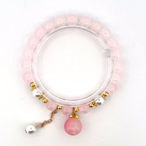 BOWS BOWS Pink Glazed Clear Crystal Beads Elastic Bracelets Sphere Charm Woman Girl Kids Gift