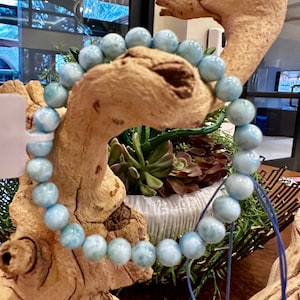 Rare Handcrafted Grade AA Dominican 8 mm Larimar Beads Bracelet, High quality Larimar, Natural Larimar, Healing stone with Certificate