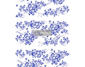 Peaceful Flight | Rub On No Water Transfer | ReDesign with Prima | Large Decor Transfers for Furniture | Blue Flowers