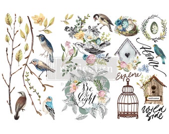 Garden Marvels | Rub On No Water Transfer | ReDesign with Prima | Small Decor Transfers for Furniture | Birds