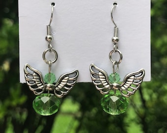 Olive Crystal Green Angel Earrings