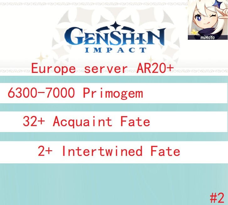 Europe Genshin Impact Account Ar Wishes6300 7000 Primogem Etsy