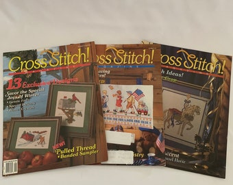 3 CROSS STITCH Magazines Vintage 1990s Spring Summer Fall Winter Projects Carousel Cardinals Patriotic Flags Pumpkins Baby Nursery Flowers