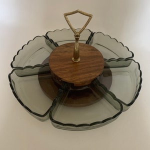 Vintage faul Susan rotierende Tablett 6 rauchige Glas Keil | Etsy