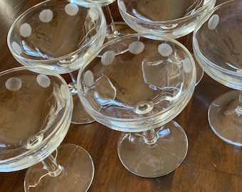 Set of 6 MCM COCKTAIL Glasses 2 oz Clear Barware Etched Ovals Circles Retro 2 oz Vintage France