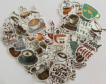 COFFEE Stickers 50 pieces Pack Funny Quotes Coffee Cup Coffee Bean for Crafts Party Favours Coffee Groups Scrapbooking Waterproof