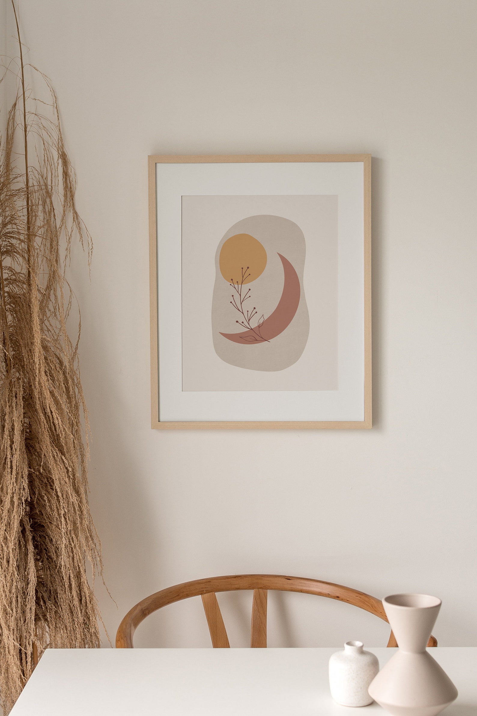 Crescent Moon Print Floral Moon Wall Art Abstract Prints | Etsy