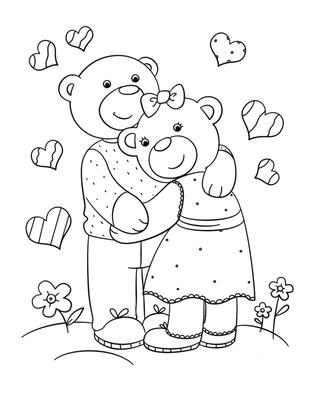 Valentine's Day Coloring Page, Teddy Bears, Valentine Coloring Sheet ...