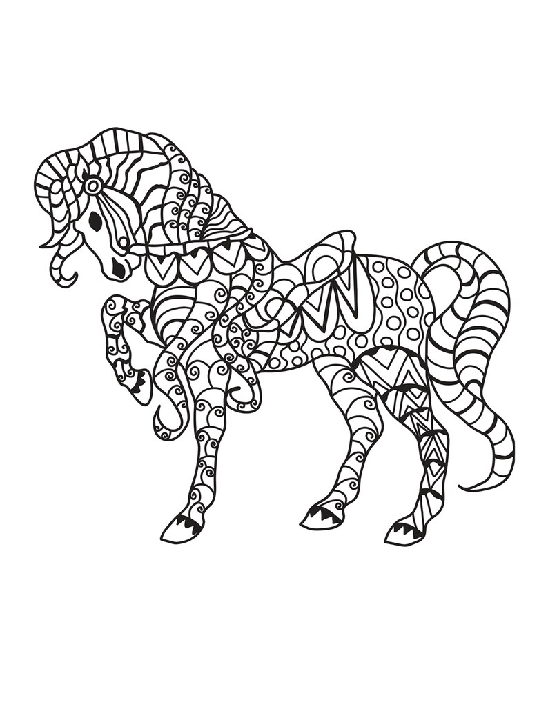 Zentangle Horses Adult Coloring Book Coloring Pages Horse - Etsy