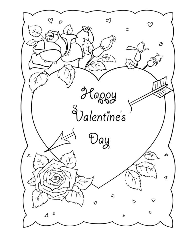 Happy Valentine's Day Coloring Page, Heart Coloring Page, Valentine ...