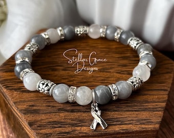 Gray Quartz Crystal Awareness Bracelet| Brain Cancer, Parkinson's
