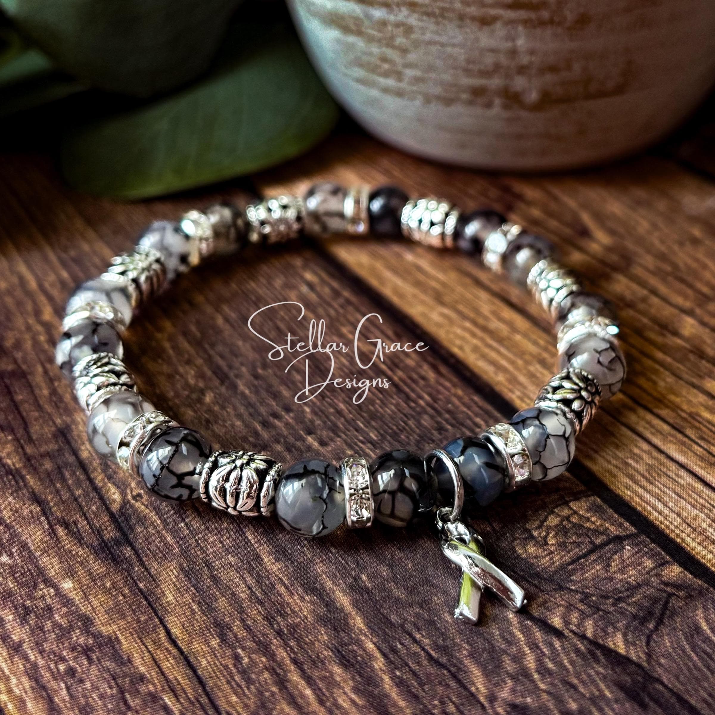 Brain Cancer/brain Tumor Awareness Bracelet| Gray Rutilated Agate