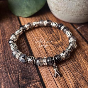 Brain Cancer/Brain Tumor Awareness| Gray Rutilated Agate Awareness Bracelet 6.75”| Grey Ribbon Awareness| Brain Surgery Gift